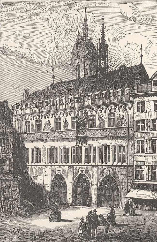 SWITZERLAND. Town Hall, Basel 1903 old antique vintage print picture